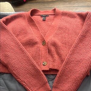 Forever 21 Red Textured Knit Cardigan Sweater